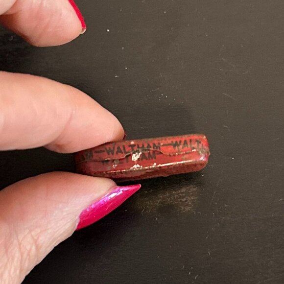Vtg Antique Waltham Red Mini Parts Tin Metal Watch Made in USA - Picture 4 of 4